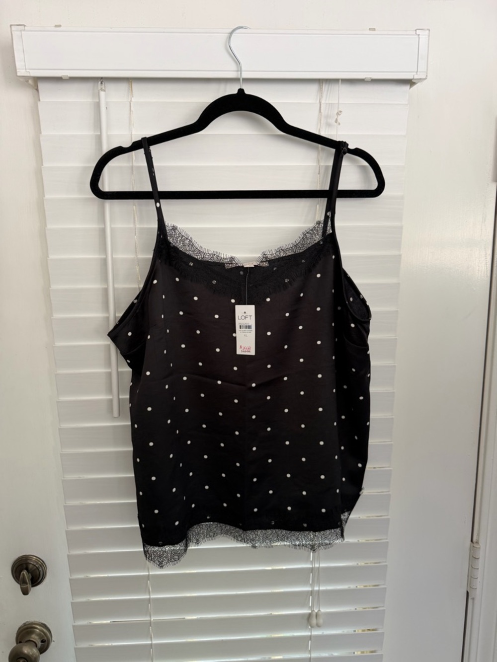 LOFT Black Polka Dot Lace-Trim Camisole